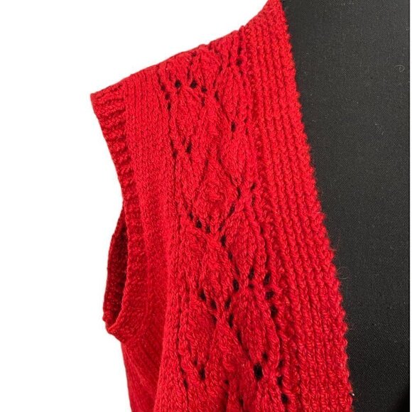 Vintage 90s Red Knit Sailor Style Sweater Vest Soft Pointelle V-Neck Cozy Layer - Picture 6 of 6